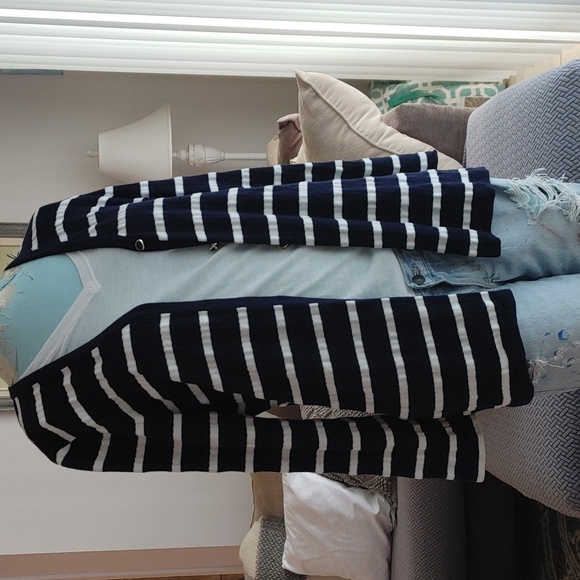 ST. JOHN Sport Nautical Vneck cardigan striped sweater M lightweight - Picture 3 of 17